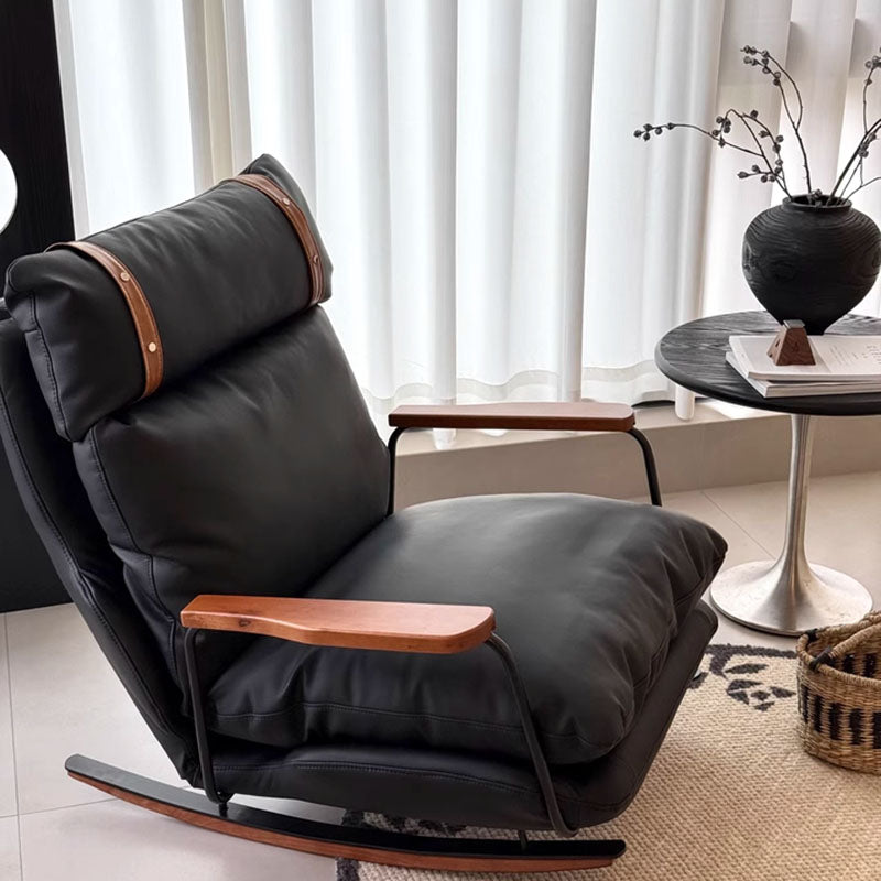Fauteuil à bascule rétro en cuir – Rocking chair style français
