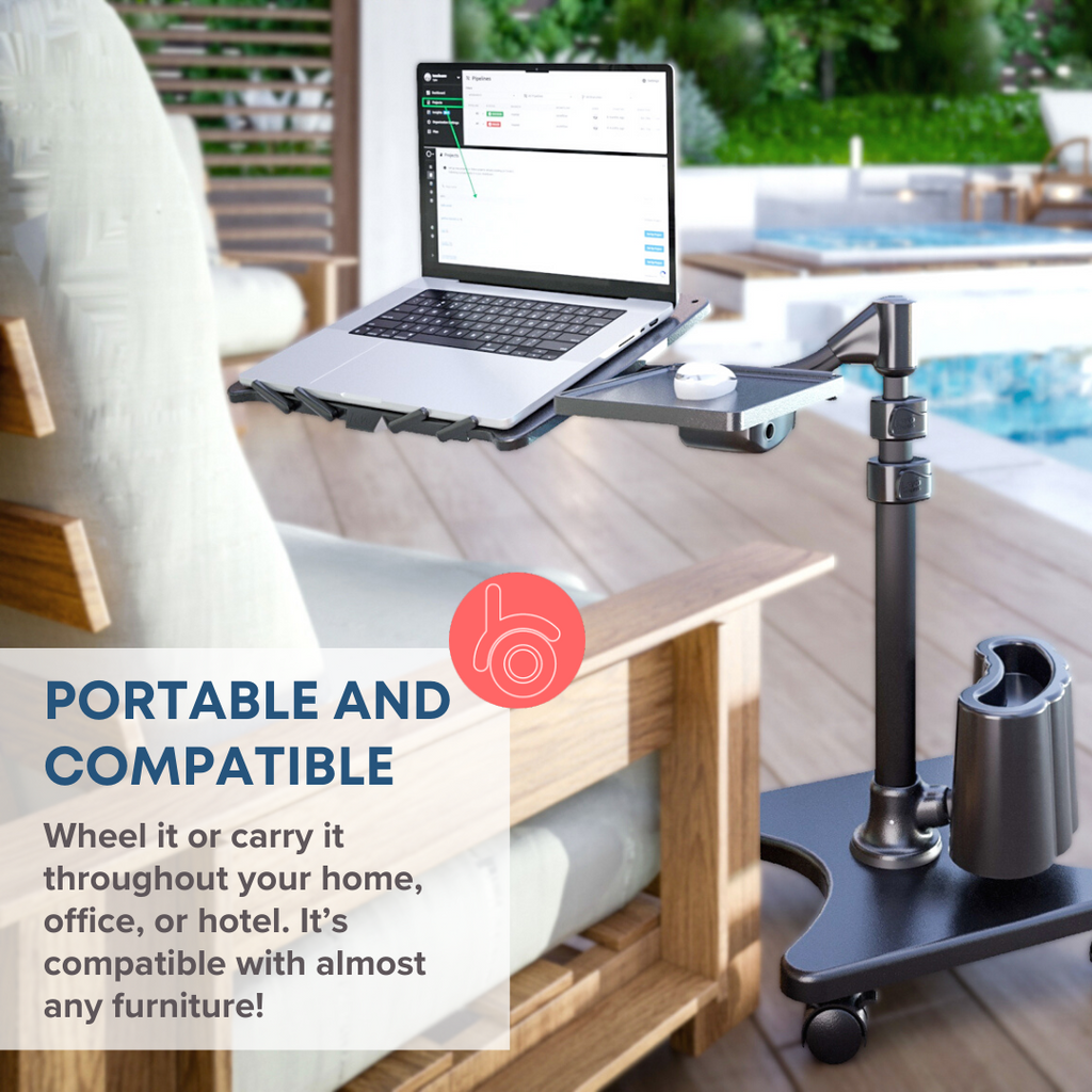 Support PC Portable à Roulettes avec Bras Articulé - Station de Travail Mobile pour Bureau et Télétravail
