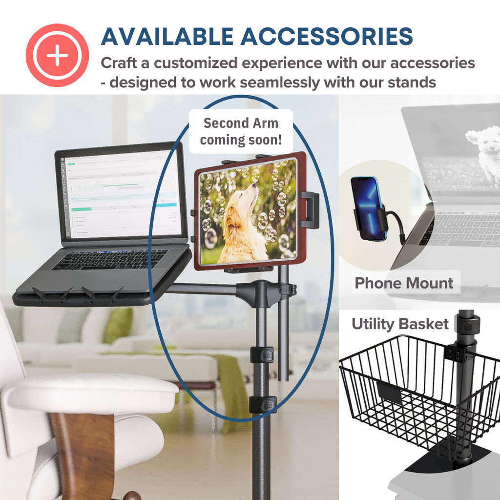 Support PC Portable à Roulettes avec Bras Articulé - Station de Travail Mobile pour Bureau et Télétravail