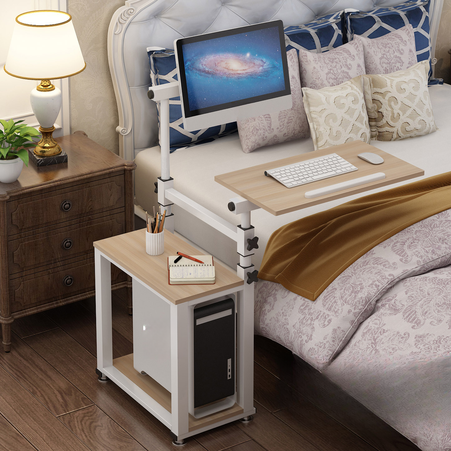 Bureau Assis-Debout Mobile Réglable en Hauteur - Poste de Travail Ergonomique sur Roulettes