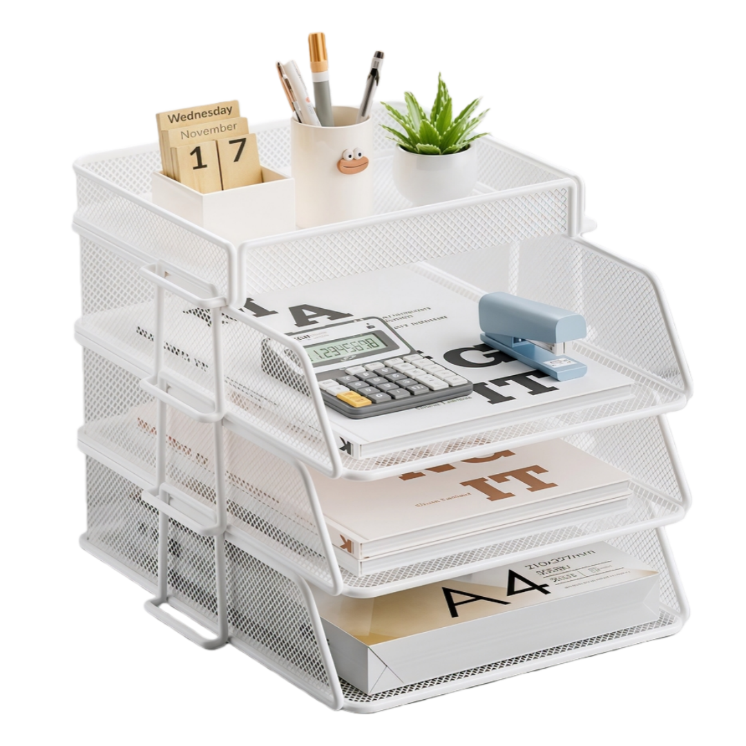 Organisateur de Bureau Cameron en Métal Blanc - Porte-Documents et Courrier