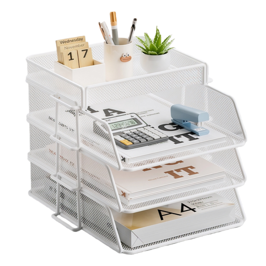 Organisateur de Bureau Cameron en Métal Blanc - Porte-Documents et Courrier