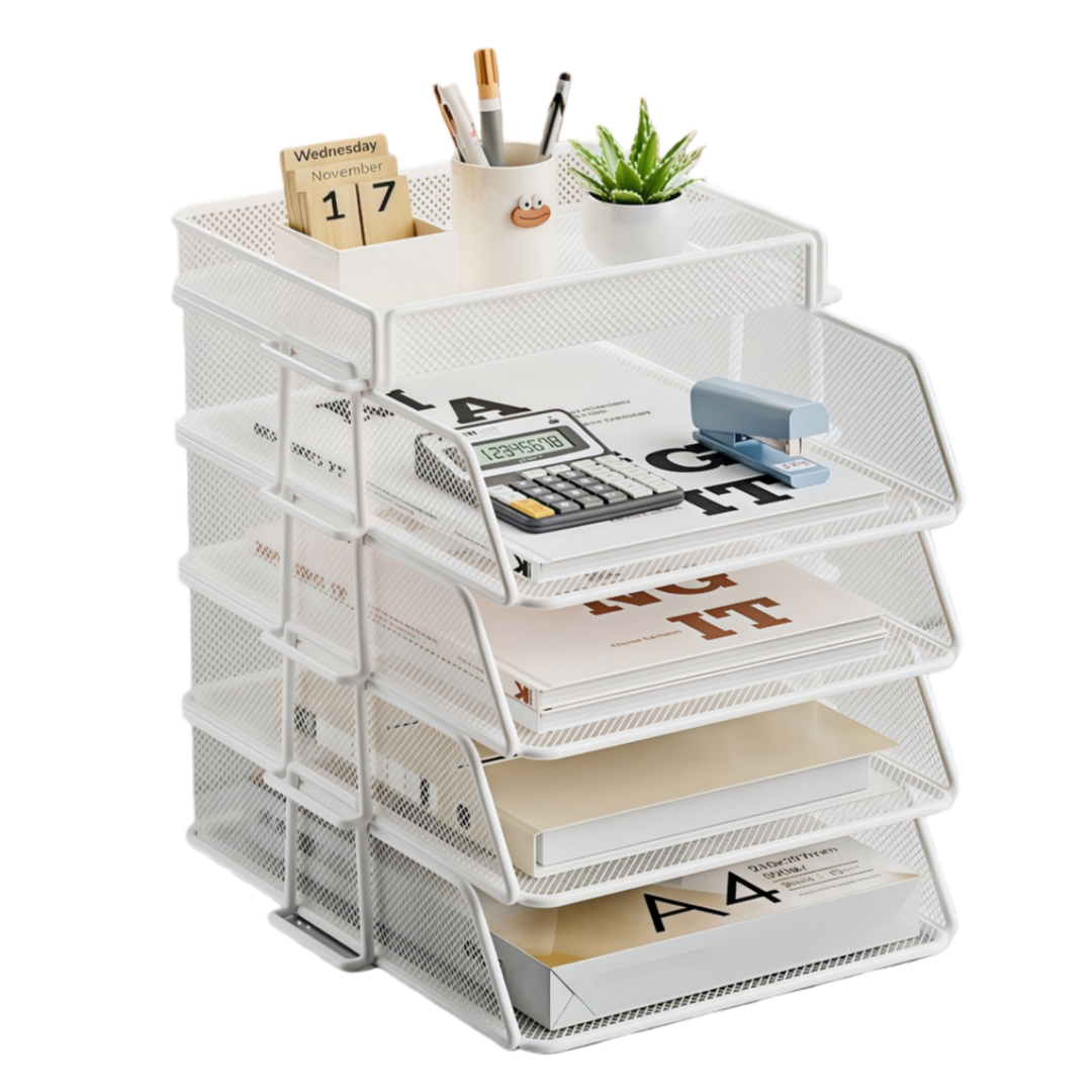 Organisateur de Bureau Cameron en Métal Blanc - Porte-Documents et Courrier
