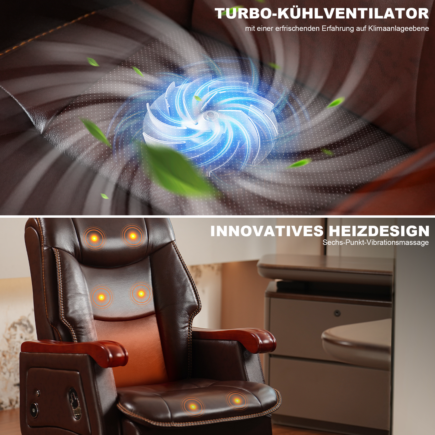 Fauteuil de bureau Jones en cuir véritable – Massage & Inclinaison électrique