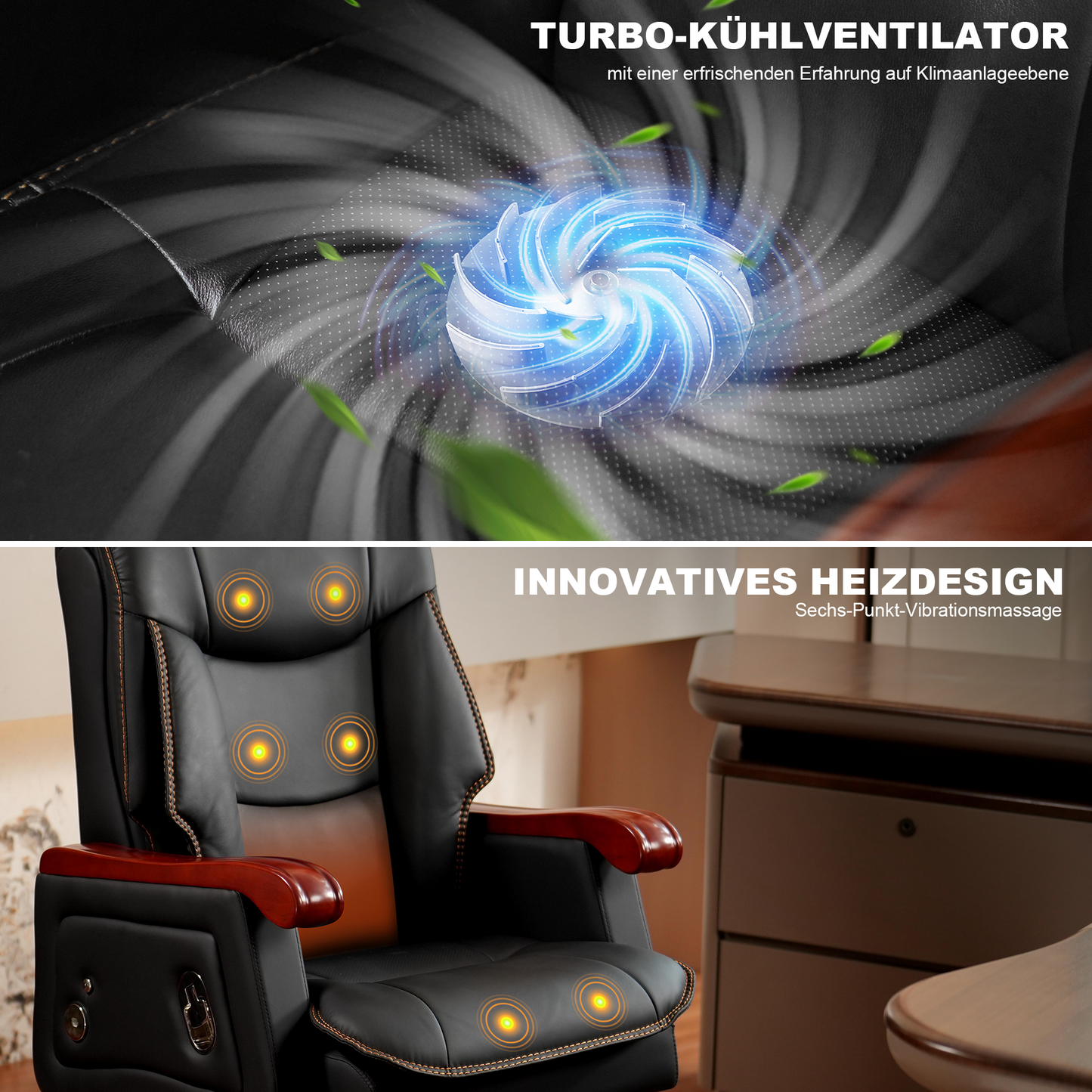 Fauteuil de bureau Jones en cuir véritable – Massage & Inclinaison électrique