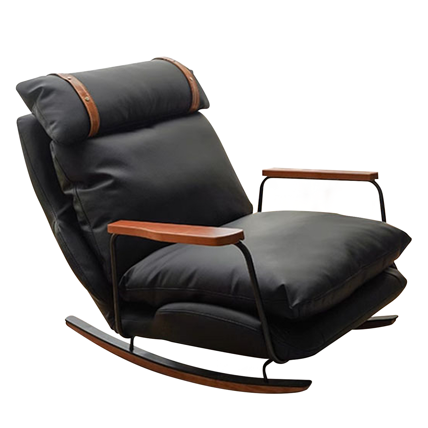Fauteuil à bascule rétro en cuir – Rocking chair style français
