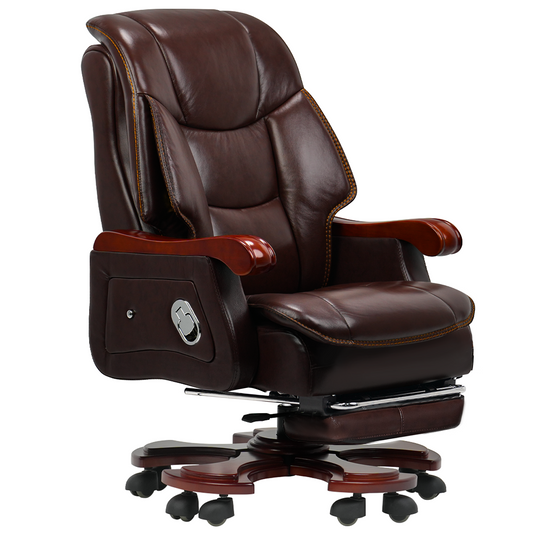 Fauteuil de bureau Jones en cuir véritable – Massage & Inclinaison électrique