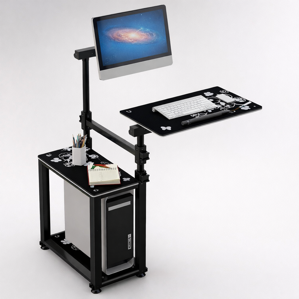 Bureau Assis-Debout Mobile Réglable en Hauteur - Poste de Travail Ergonomique sur Roulettes