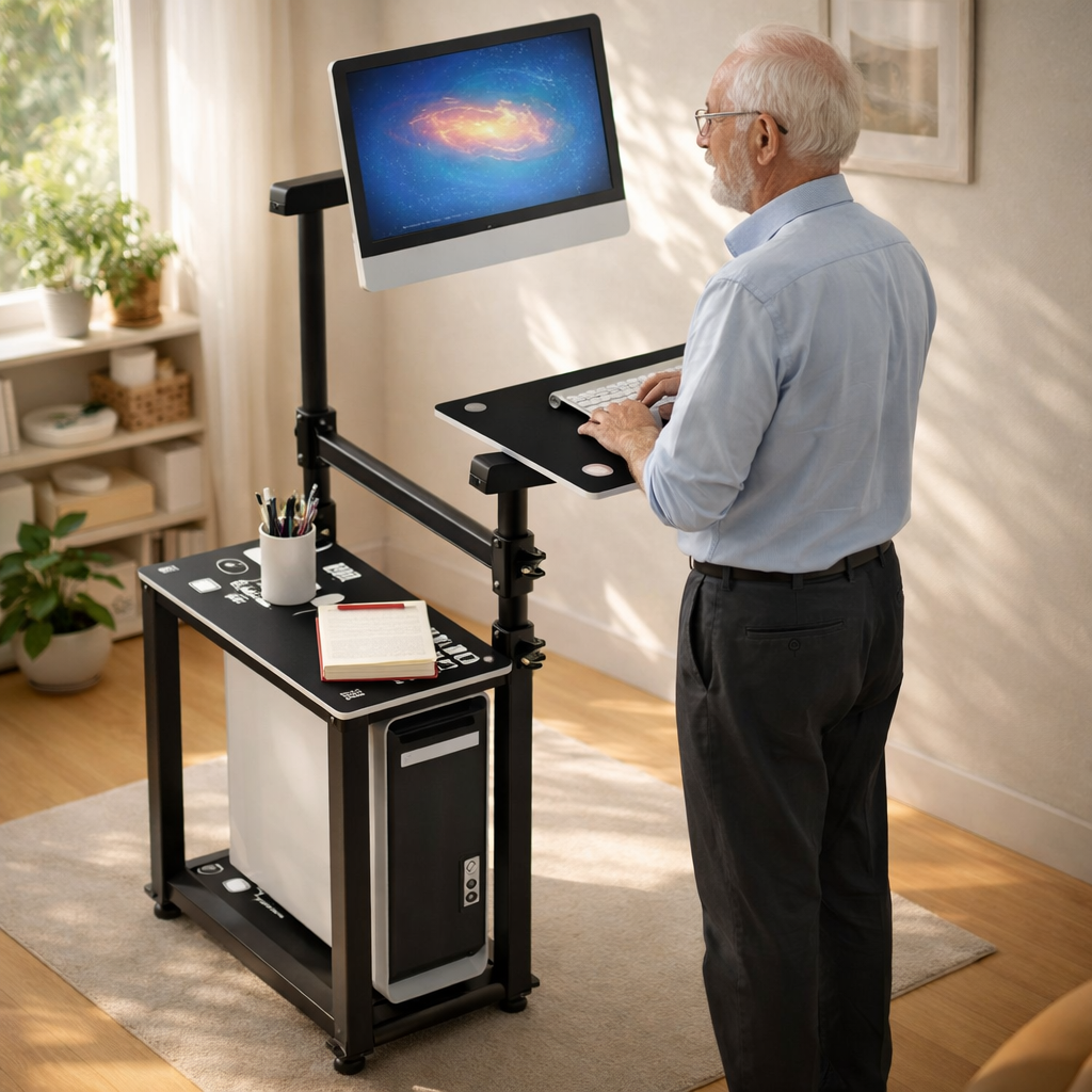 Bureau Assis-Debout Mobile Réglable en Hauteur - Poste de Travail Ergonomique sur Roulettes