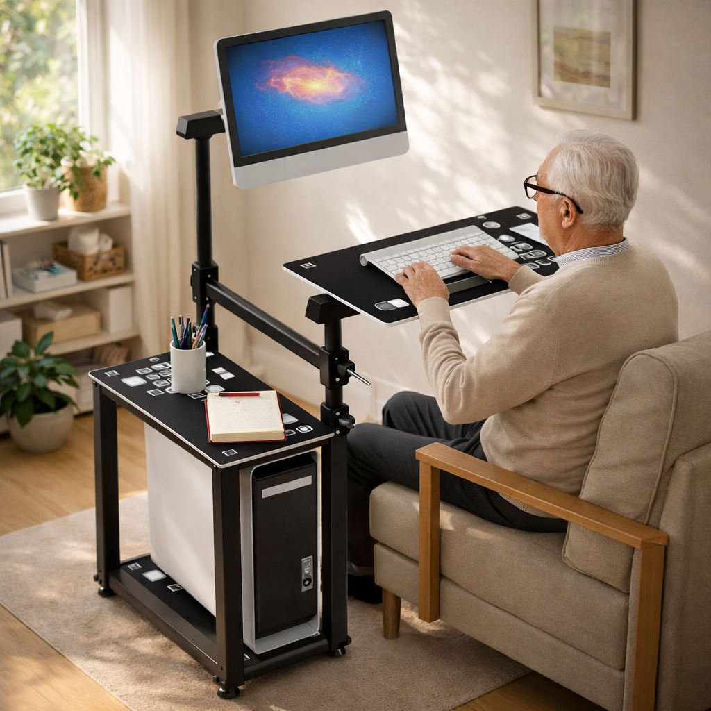Bureau Assis-Debout Mobile Réglable en Hauteur - Poste de Travail Ergonomique sur Roulettes