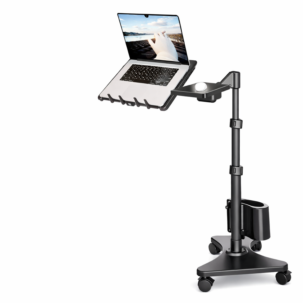 Support PC Portable à Roulettes avec Bras Articulé - Station de Travail Mobile pour Bureau et Télétravail