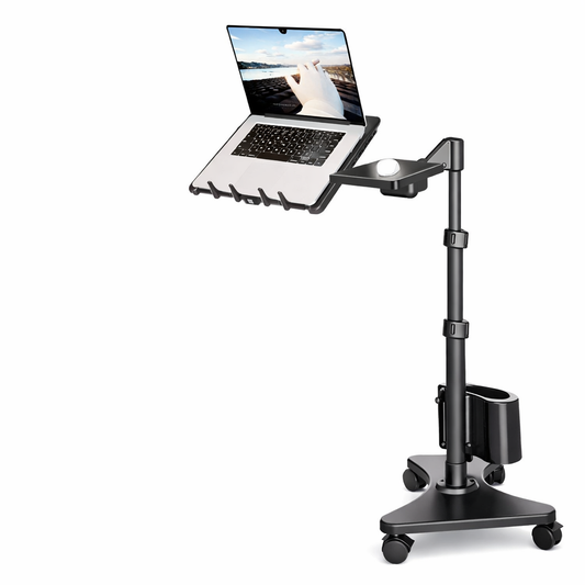 Support PC Portable à Roulettes avec Bras Articulé - Station de Travail Mobile pour Bureau et Télétravail