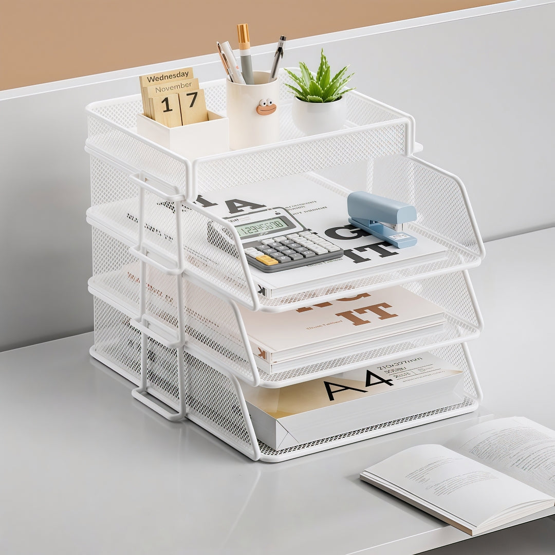 Organisateur de Bureau Cameron en Métal Blanc - Porte-Documents et Courrier