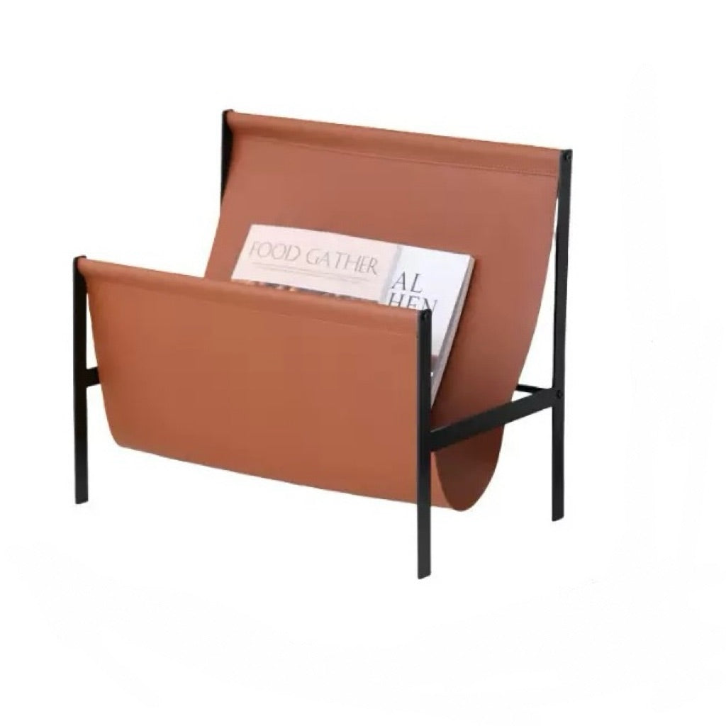 Porte-revues Luca en métal et cuir – Accessoire de rangement moderne