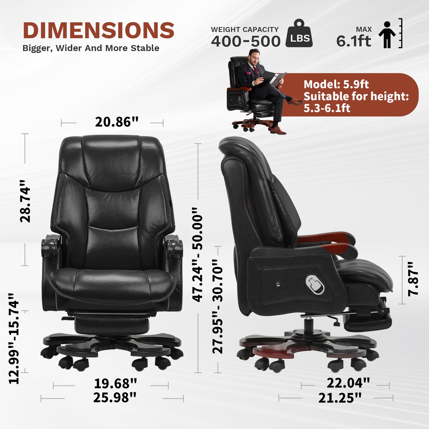 Fauteuil de bureau Jones en cuir véritable – Massage & Inclinaison électrique