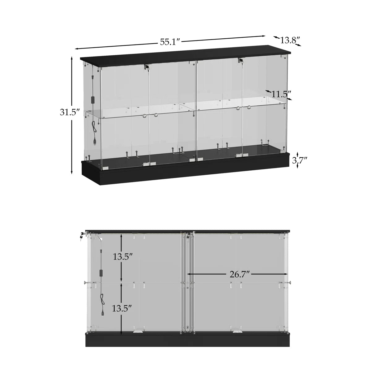 Vitrine en Verre avec Serrure et Éclairage LED – Magnus