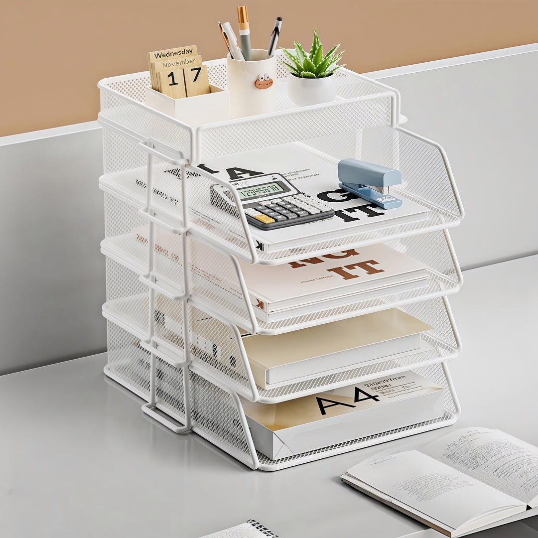 Organisateur de Bureau Cameron en Métal Blanc - Porte-Documents et Courrier