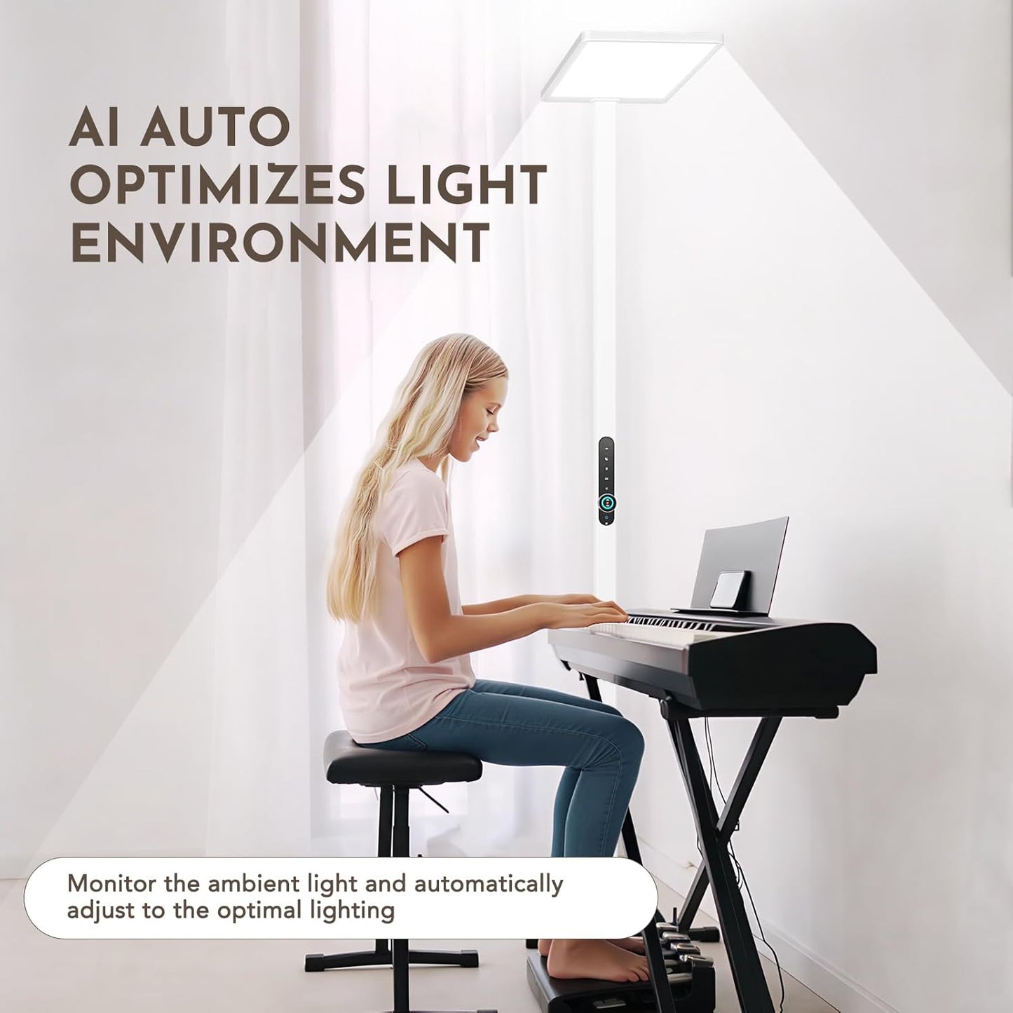 Lampadaire LED de Bureau 120W avec Capteur de Mouvement - 10500 lm, Spectre Complet, 4000K Lumière du Jour