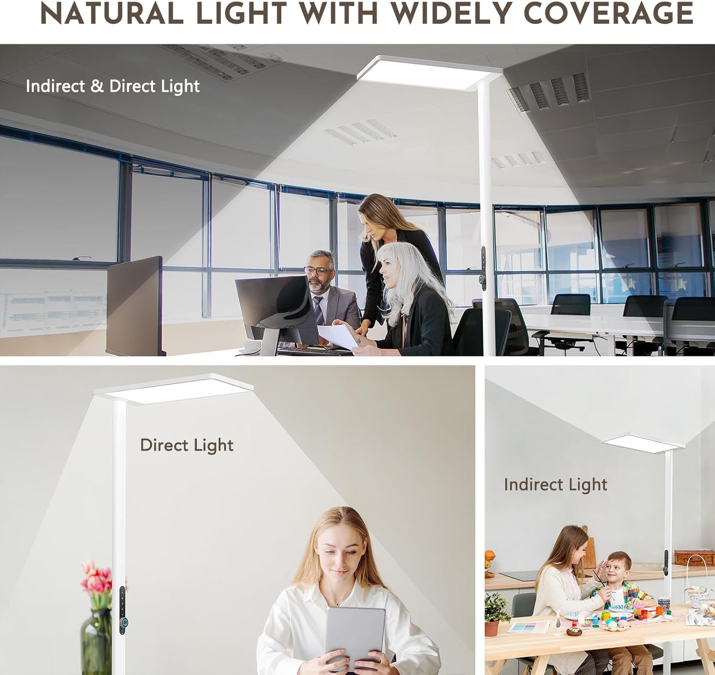 Lampadaire LED de Bureau 120W avec Capteur de Mouvement - 10500 lm, Spectre Complet, 4000K Lumière du Jour
