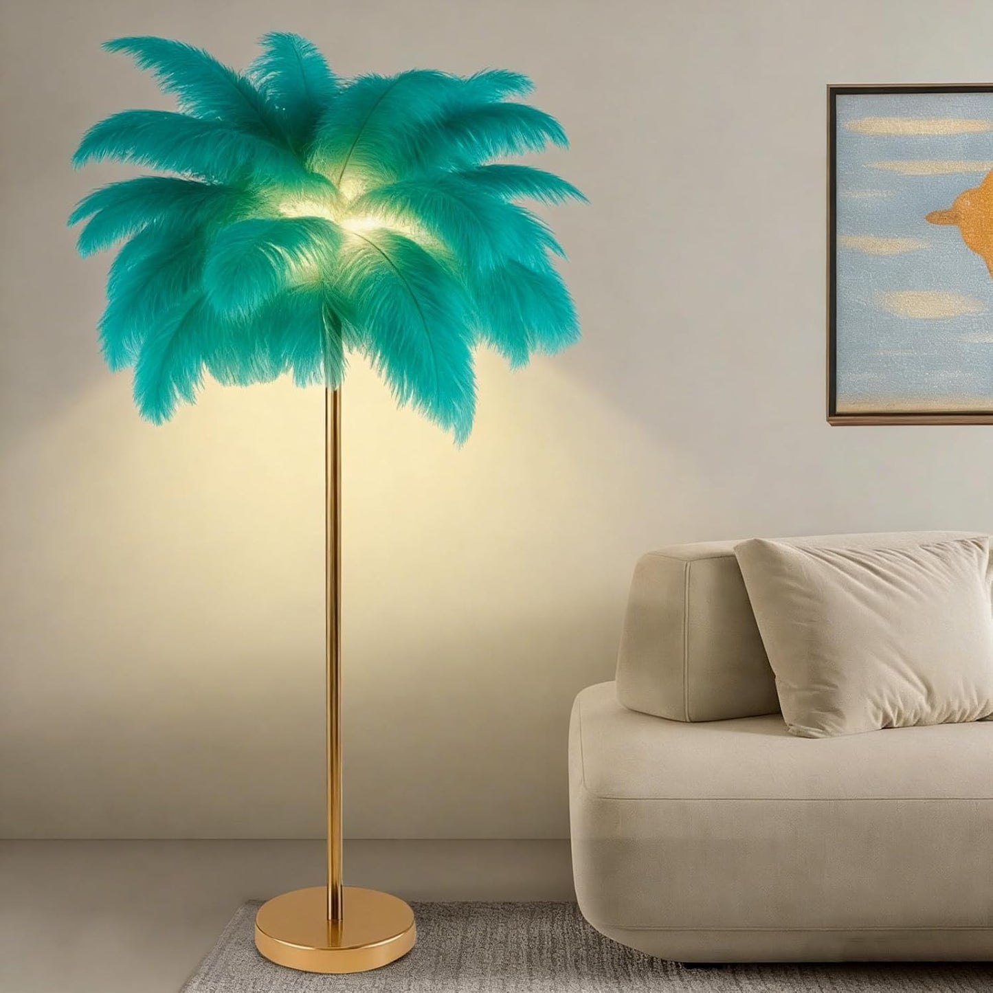 Lampadaire en Plumes d'Autruche pour Salon - Design Moderne, 3 Couleurs d'Éclairage, Or Rose, 160 cm
