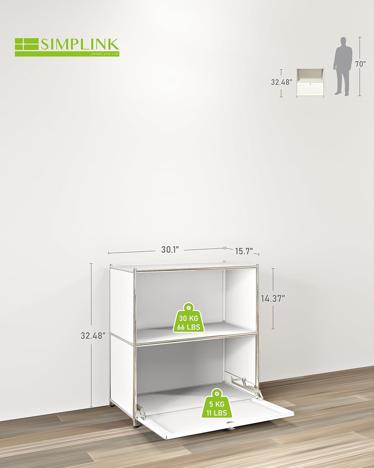Table d'Appoint Moderne Ennio avec Coffre et Roulettes – Blanc