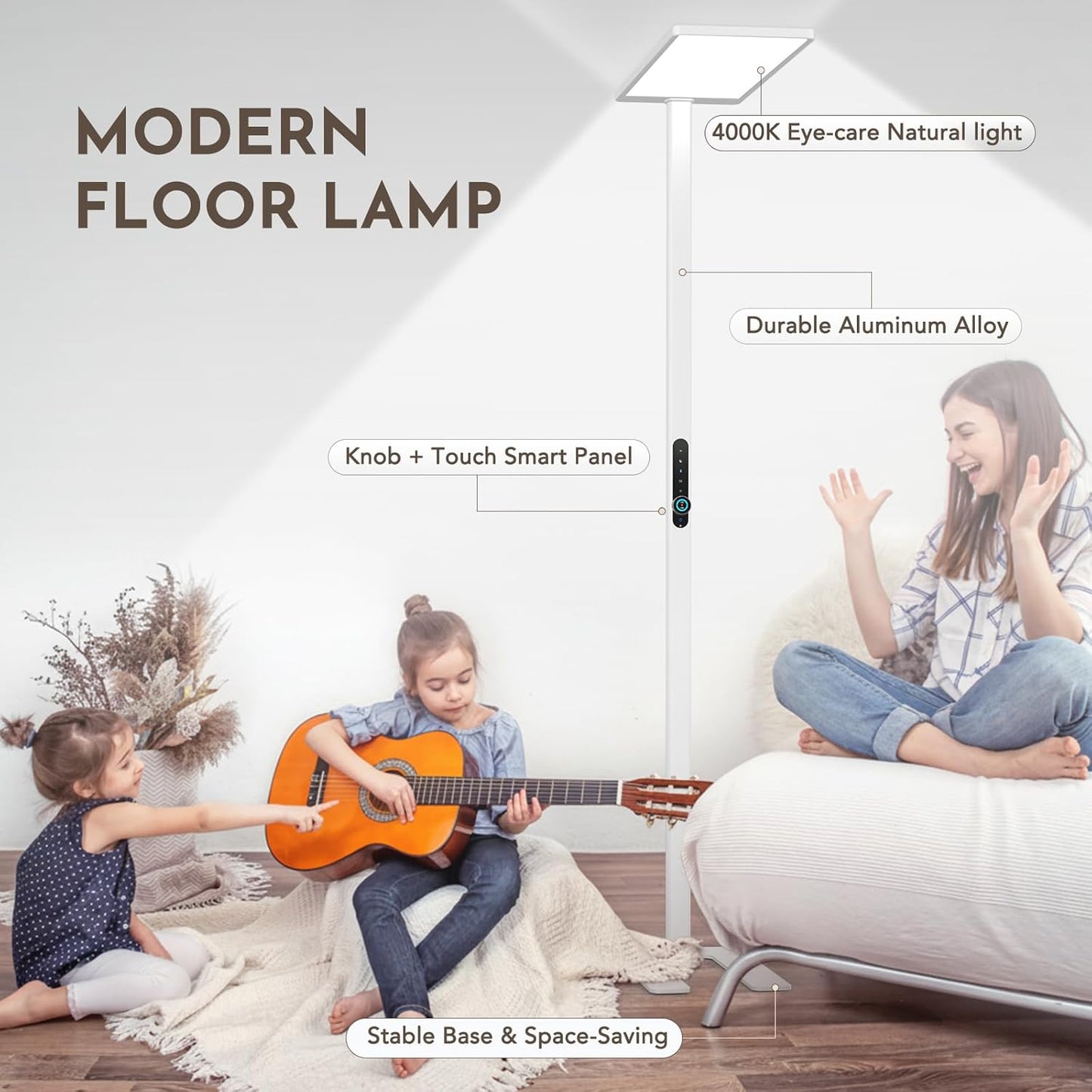 Lampadaire LED de Bureau 120W avec Capteur de Mouvement - 10500 lm, Spectre Complet, 4000K Lumière du Jour
