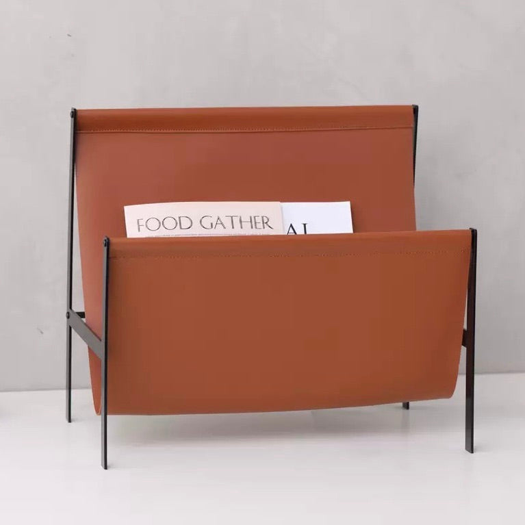 Porte-revues Luca en métal et cuir – Accessoire de rangement moderne