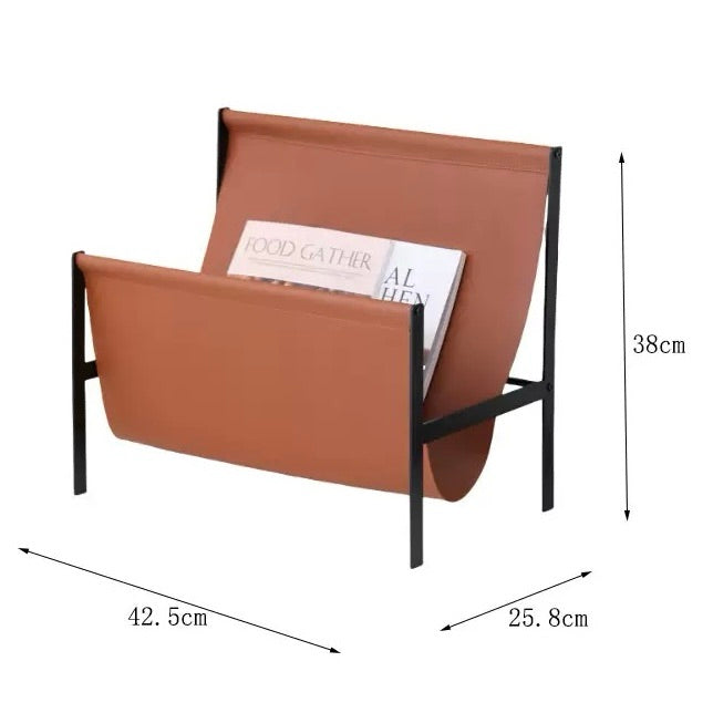 Porte-revues Luca en métal et cuir – Accessoire de rangement moderne