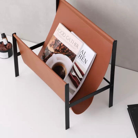 Porte-revues Luca en métal et cuir – Accessoire de rangement moderne