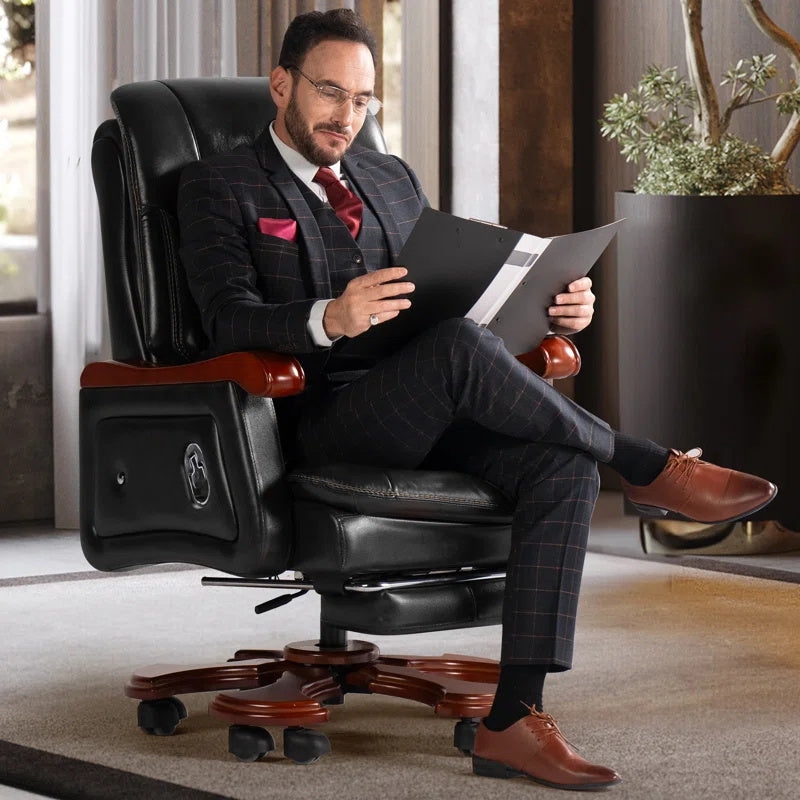 Fauteuil de bureau Jones en cuir véritable – Massage & Inclinaison électrique