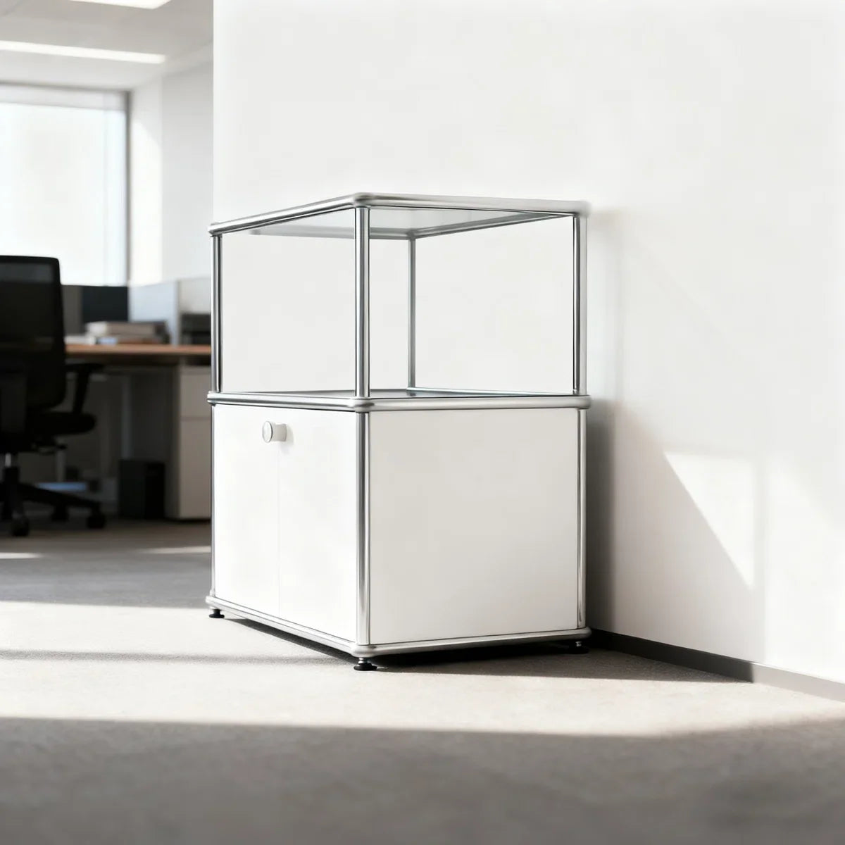 Table d'Appoint Moderne Ennio avec Coffre et Roulettes – Blanc