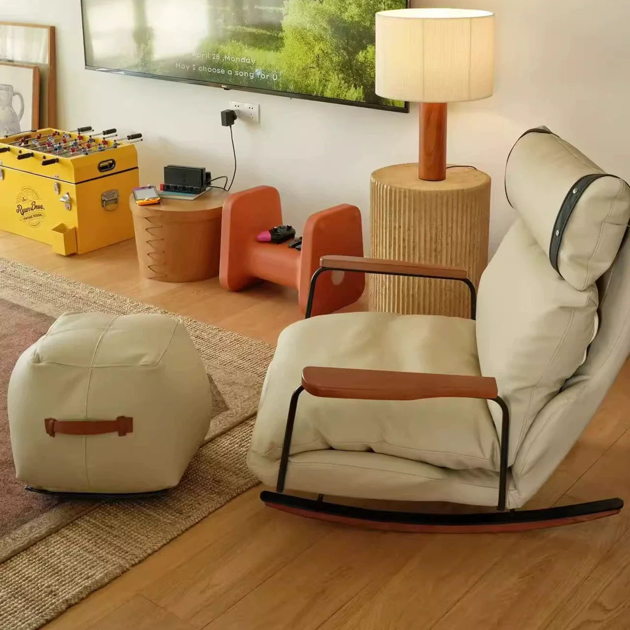 Fauteuil à bascule rétro en cuir – Rocking chair style français