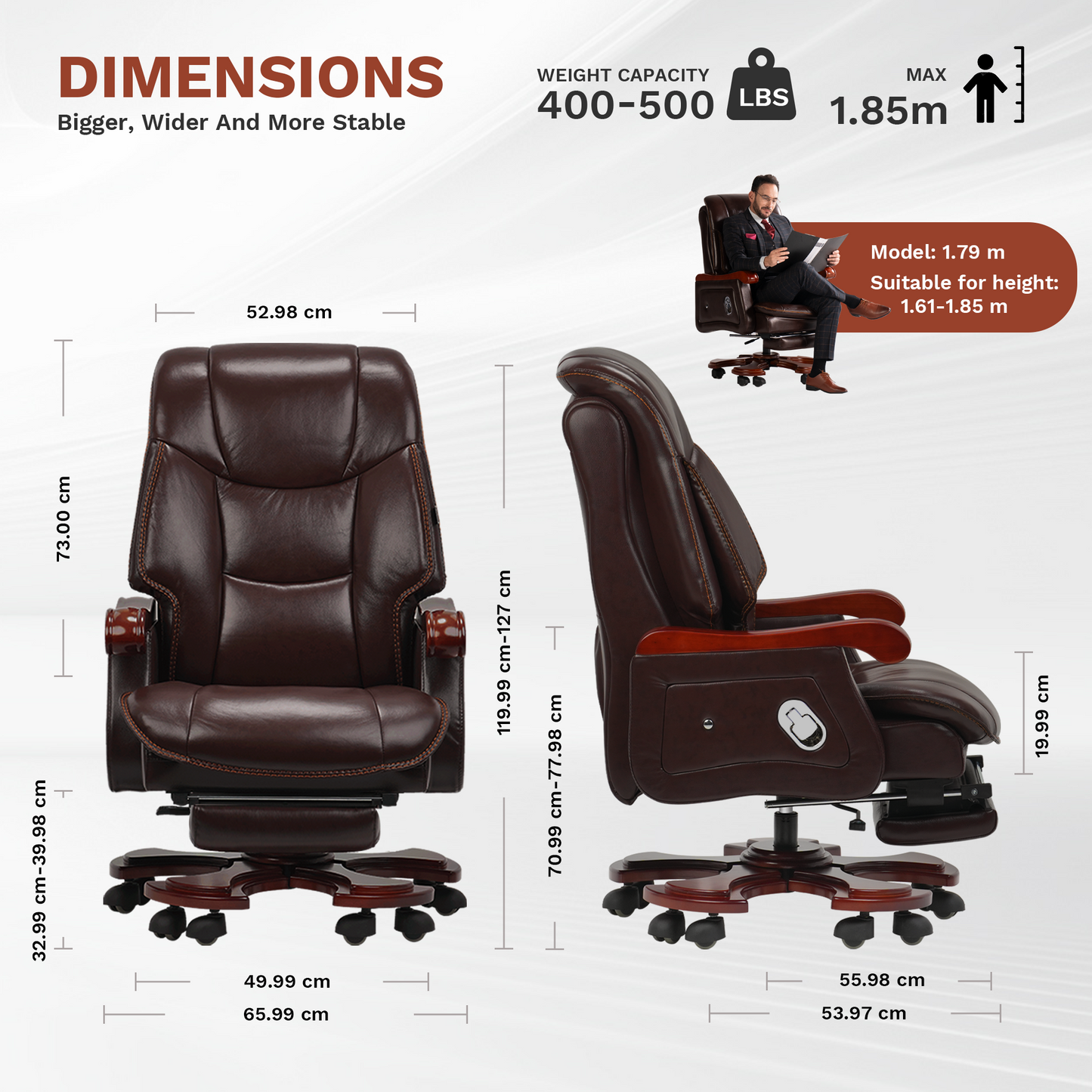 Fauteuil de bureau Jones en cuir véritable – Massage & Inclinaison électrique