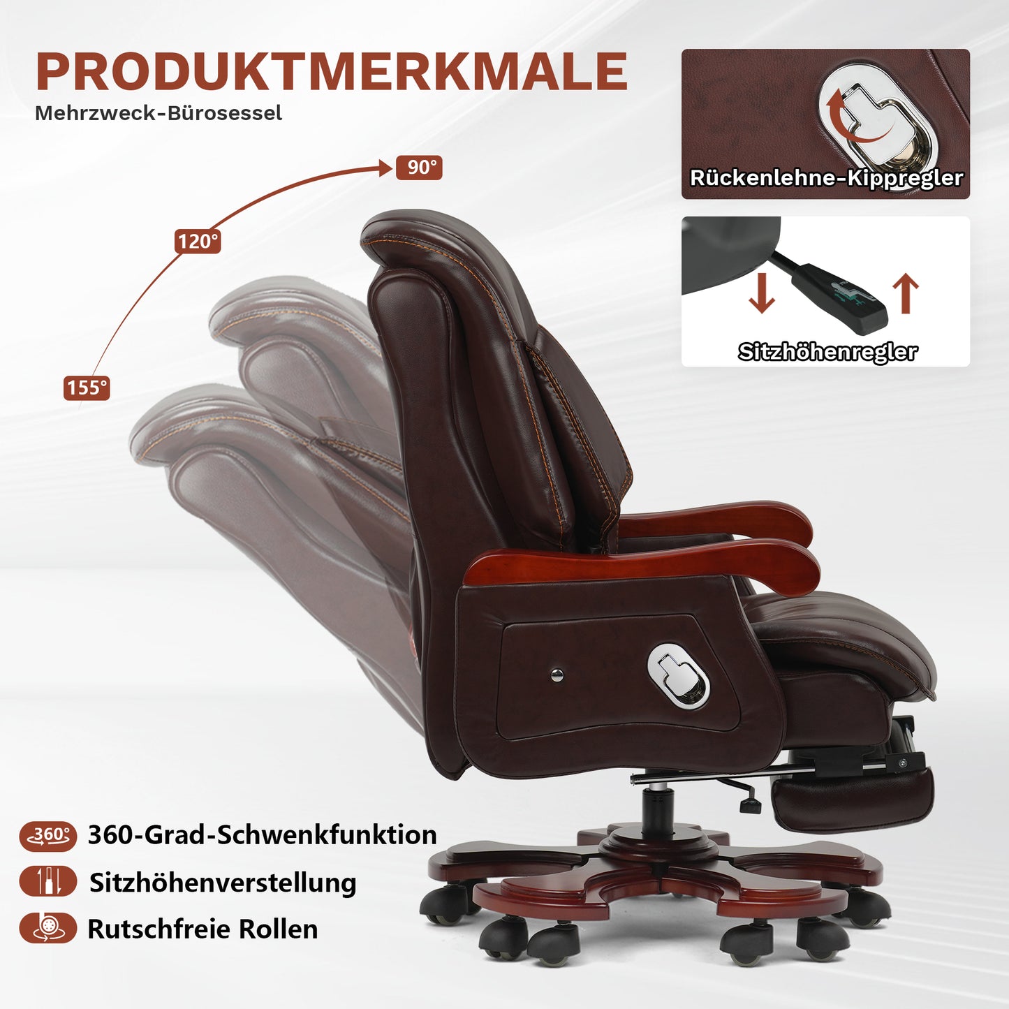 Fauteuil de bureau Jones en cuir véritable – Massage & Inclinaison électrique