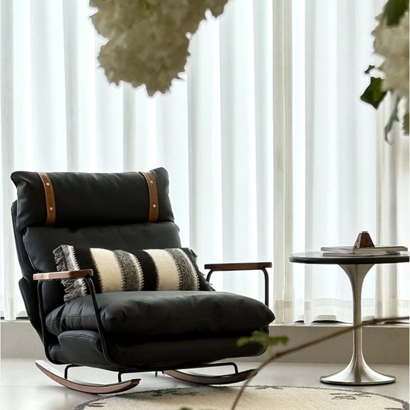 Fauteuil à bascule rétro en cuir – Rocking chair style français