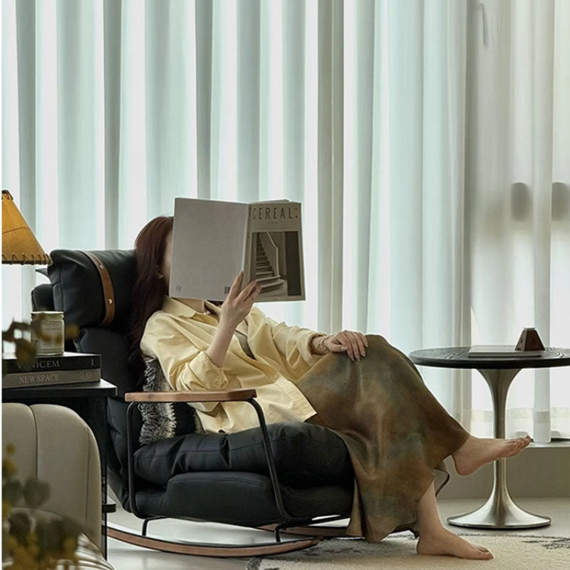 Fauteuil à bascule rétro en cuir – Rocking chair style français